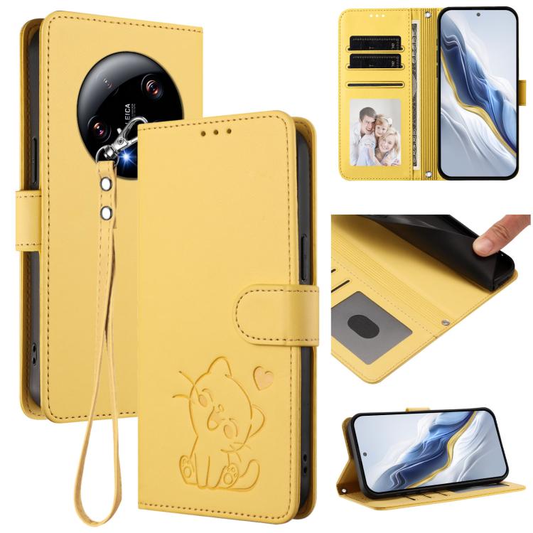 Embossed Heart Cat Leather Phone Case with Hand Strap, For Xiaomi Poco X6 Pro 5G / Redmi K70E 5G, For Xiaomi 14 Ultra 5G, For Xiaomi 14 Pro 5G, For Xiaomi 14 5G, For Xiaomi 13T / 13T Pro 5G, For Xiaomi 13 Ultra, For Xiaomi Civi 3 5G                    ...