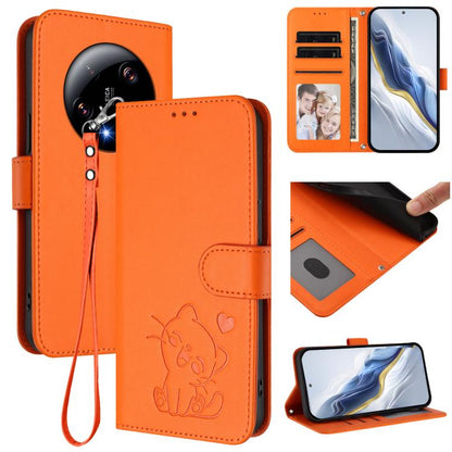 Embossed Heart Cat Leather Phone Case with Hand Strap, For Xiaomi Poco X6 Pro 5G / Redmi K70E 5G, For Xiaomi 14 Ultra 5G, For Xiaomi 14 Pro 5G, For Xiaomi 14 5G, For Xiaomi 13T / 13T Pro 5G, For Xiaomi 13 Ultra, For Xiaomi Civi 3 5G                    ...
