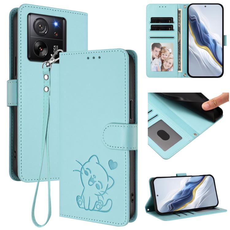 Embossed Heart Cat Leather Phone Case with Hand Strap, For Xiaomi Poco X6 Pro 5G / Redmi K70E 5G, For Xiaomi 14 Ultra 5G, For Xiaomi 14 Pro 5G, For Xiaomi 14 5G, For Xiaomi 13T / 13T Pro 5G, For Xiaomi 13 Ultra, For Xiaomi Civi 3 5G                    ...