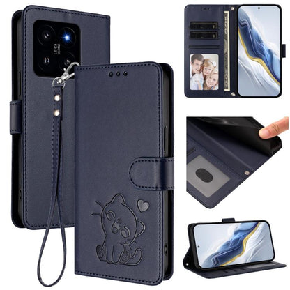 Embossed Heart Cat Leather Phone Case with Hand Strap, For Xiaomi Poco X6 Pro 5G / Redmi K70E 5G, For Xiaomi 14 Ultra 5G, For Xiaomi 14 Pro 5G, For Xiaomi 14 5G, For Xiaomi 13T / 13T Pro 5G, For Xiaomi 13 Ultra, For Xiaomi Civi 3 5G                    ...