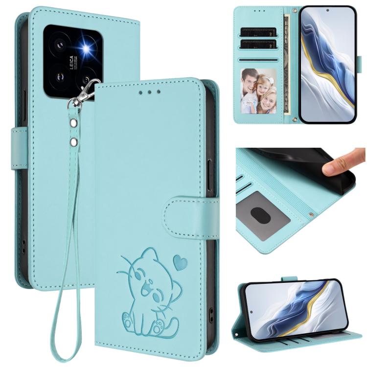Embossed Heart Cat Leather Phone Case with Hand Strap, For Xiaomi Poco X6 Pro 5G / Redmi K70E 5G, For Xiaomi 14 Ultra 5G, For Xiaomi 14 Pro 5G, For Xiaomi 14 5G, For Xiaomi 13T / 13T Pro 5G, For Xiaomi 13 Ultra, For Xiaomi Civi 3 5G                    ...
