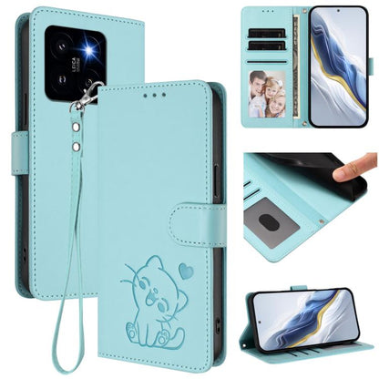 Embossed Heart Cat Leather Phone Case with Hand Strap, For Xiaomi Poco X6 Pro 5G / Redmi K70E 5G, For Xiaomi 14 Ultra 5G, For Xiaomi 14 Pro 5G, For Xiaomi 14 5G, For Xiaomi 13T / 13T Pro 5G, For Xiaomi 13 Ultra, For Xiaomi Civi 3 5G                    ...