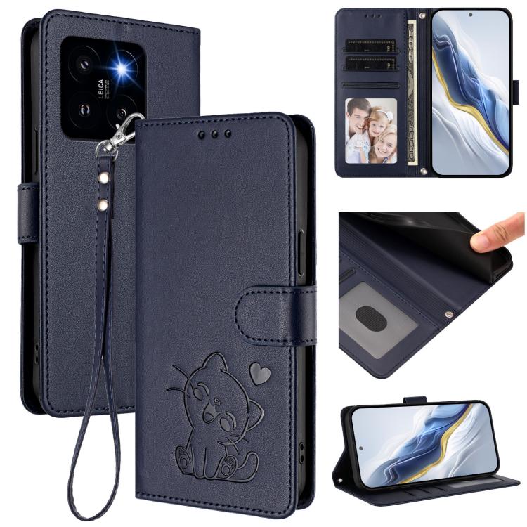 Embossed Heart Cat Leather Phone Case with Hand Strap, For Xiaomi Poco X6 Pro 5G / Redmi K70E 5G, For Xiaomi 14 Ultra 5G, For Xiaomi 14 Pro 5G, For Xiaomi 14 5G, For Xiaomi 13T / 13T Pro 5G, For Xiaomi 13 Ultra, For Xiaomi Civi 3 5G                    ...