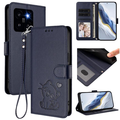 Embossed Heart Cat Leather Phone Case with Hand Strap, For Xiaomi Poco X6 Pro 5G / Redmi K70E 5G, For Xiaomi 14 Ultra 5G, For Xiaomi 14 Pro 5G, For Xiaomi 14 5G, For Xiaomi 13T / 13T Pro 5G, For Xiaomi 13 Ultra, For Xiaomi Civi 3 5G                    ...