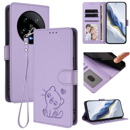 Embossed Heart Cat Leather Phone Case with Hand Strap, For Xiaomi Poco X6 Pro 5G / Redmi K70E 5G, For Xiaomi 14 Ultra 5G, For Xiaomi 14 Pro 5G, For Xiaomi 14 5G, For Xiaomi 13T / 13T Pro 5G, For Xiaomi 13 Ultra, For Xiaomi Civi 3 5G                    ...