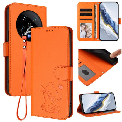 Embossed Heart Cat Leather Phone Case with Hand Strap, For Xiaomi Poco X6 Pro 5G / Redmi K70E 5G, For Xiaomi 14 Ultra 5G, For Xiaomi 14 Pro 5G, For Xiaomi 14 5G, For Xiaomi 13T / 13T Pro 5G, For Xiaomi 13 Ultra, For Xiaomi Civi 3 5G                    ...