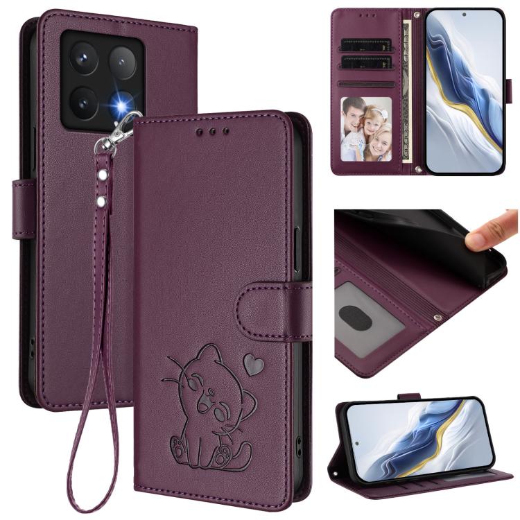 Embossed Heart Cat Leather Phone Case with Hand Strap, For Xiaomi 15 Ultra, For Xiaomi Poco X7 Pro 5G / Redmi Turbo 4 5G, For Xiaomi 15 Pro, For Xiaomi 15, For Xiaomi 14T Pro 5G, For Xiaomi 14T 5G, For Xiaomi Poco F6 5G, For Xiaomi Poco F6 Pro 5G      ...