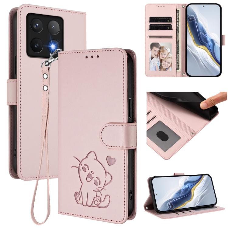 Embossed Heart Cat Leather Phone Case with Hand Strap, For Xiaomi 15 Ultra, For Xiaomi Poco X7 Pro 5G / Redmi Turbo 4 5G, For Xiaomi 15 Pro, For Xiaomi 15, For Xiaomi 14T Pro 5G, For Xiaomi 14T 5G, For Xiaomi Poco F6 5G, For Xiaomi Poco F6 Pro 5G      ...