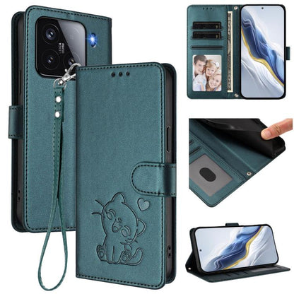 Embossed Heart Cat Leather Phone Case with Hand Strap, For Xiaomi 15 Ultra, For Xiaomi Poco X7 Pro 5G / Redmi Turbo 4 5G, For Xiaomi 15 Pro, For Xiaomi 15, For Xiaomi 14T Pro 5G, For Xiaomi 14T 5G, For Xiaomi Poco F6 5G, For Xiaomi Poco F6 Pro 5G      ...
