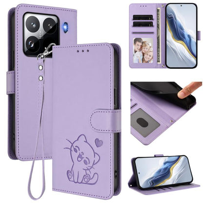 Embossed Heart Cat Leather Phone Case with Hand Strap, For Xiaomi 15 Ultra, For Xiaomi Poco X7 Pro 5G / Redmi Turbo 4 5G, For Xiaomi 15 Pro, For Xiaomi 15, For Xiaomi 14T Pro 5G, For Xiaomi 14T 5G, For Xiaomi Poco F6 5G, For Xiaomi Poco F6 Pro 5G      ...
