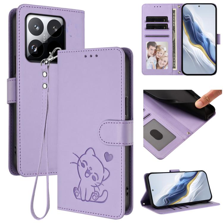 Embossed Heart Cat Leather Phone Case with Hand Strap, For Xiaomi 17 Max 5G, For Xiaomi 17T Pro 5G, For Xiaomi 15T Pro 5G, For Xiaomi 15T 5G, For Xiaomi Civi 5 Pro 5G, For Xiaomi 15S Pro 5G, For Xiaomi Poco F7 5G / Redmi Turbo 4 Pro 5G                 ...