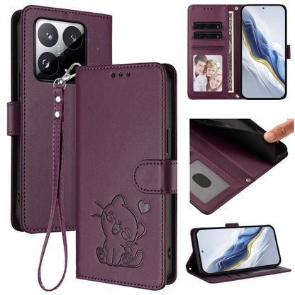 Embossed Heart Cat Leather Phone Case with Hand Strap, For Xiaomi 17 Max 5G, For Xiaomi 17T Pro 5G, For Xiaomi 15T Pro 5G, For Xiaomi 15T 5G, For Xiaomi Civi 5 Pro 5G, For Xiaomi 15S Pro 5G, For Xiaomi Poco F7 5G / Redmi Turbo 4 Pro 5G                 ...