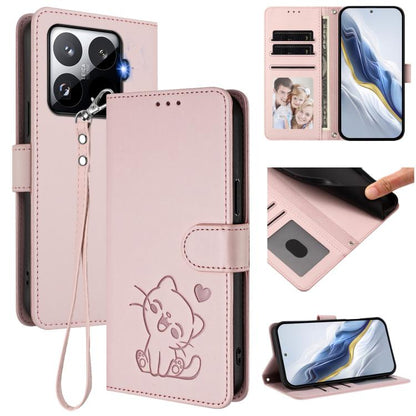 Embossed Heart Cat Leather Phone Case with Hand Strap, For Xiaomi 17 Max 5G, For Xiaomi 17T Pro 5G, For Xiaomi 15T Pro 5G, For Xiaomi 15T 5G, For Xiaomi Civi 5 Pro 5G, For Xiaomi 15S Pro 5G, For Xiaomi Poco F7 5G / Redmi Turbo 4 Pro 5G                 ...