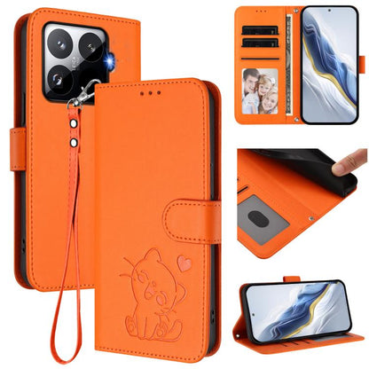 Embossed Heart Cat Leather Phone Case with Hand Strap, For Xiaomi 17 Max 5G, For Xiaomi 17T Pro 5G, For Xiaomi 15T Pro 5G, For Xiaomi 15T 5G, For Xiaomi Civi 5 Pro 5G, For Xiaomi 15S Pro 5G, For Xiaomi Poco F7 5G / Redmi Turbo 4 Pro 5G                 ...