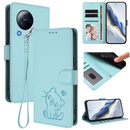 Embossed Heart Cat Leather Phone Case with Hand Strap, For Xiaomi Poco X6 Pro 5G / Redmi K70E 5G, For Xiaomi 14 Ultra 5G, For Xiaomi 14 Pro 5G, For Xiaomi 14 5G, For Xiaomi 13T / 13T Pro 5G, For Xiaomi 13 Ultra, For Xiaomi Civi 3 5G                    ...