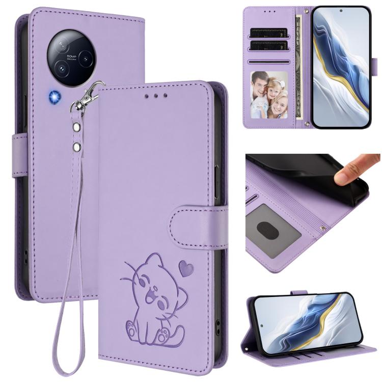 Embossed Heart Cat Leather Phone Case with Hand Strap, For Xiaomi Poco X6 Pro 5G / Redmi K70E 5G, For Xiaomi 14 Ultra 5G, For Xiaomi 14 Pro 5G, For Xiaomi 14 5G, For Xiaomi 13T / 13T Pro 5G, For Xiaomi 13 Ultra, For Xiaomi Civi 3 5G                    ...