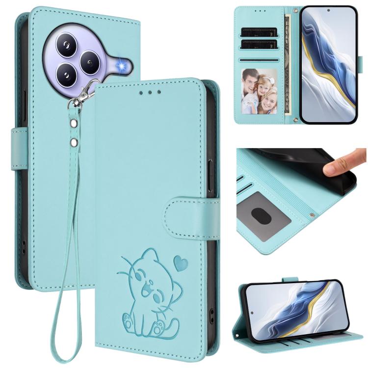 Embossed Heart Cat Leather Phone Case with Hand Strap, For Xiaomi 17 Max 5G, For Xiaomi 17T Pro 5G, For Xiaomi 15T Pro 5G, For Xiaomi 15T 5G, For Xiaomi Civi 5 Pro 5G, For Xiaomi 15S Pro 5G, For Xiaomi Poco F7 5G / Redmi Turbo 4 Pro 5G                 ...