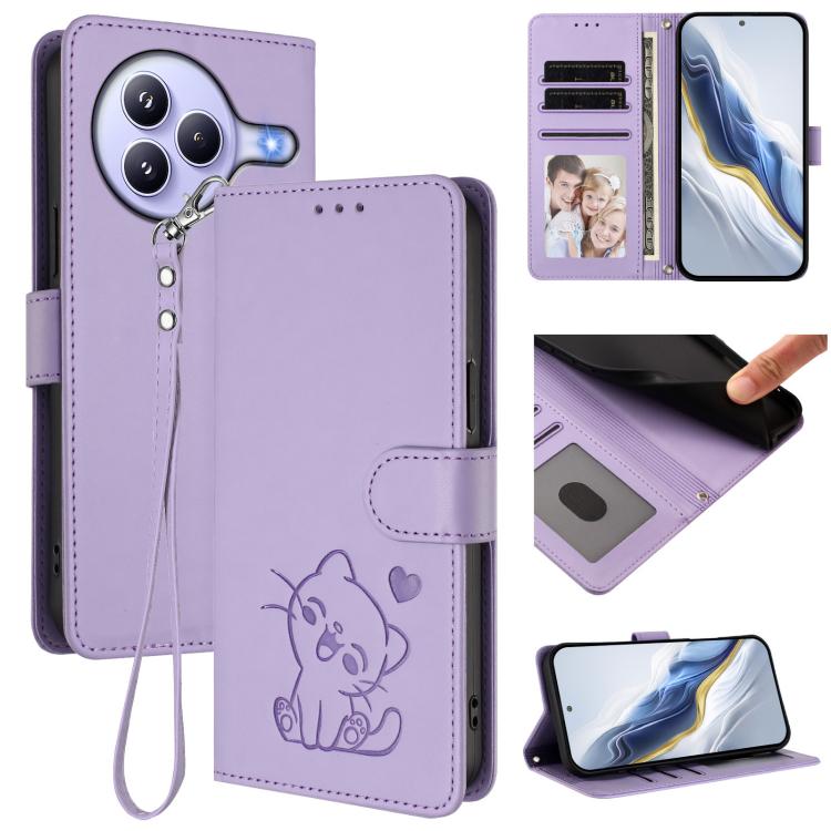 Embossed Heart Cat Leather Phone Case with Hand Strap, For Xiaomi 17 Max 5G, For Xiaomi 17T Pro 5G, For Xiaomi 15T Pro 5G, For Xiaomi 15T 5G, For Xiaomi Civi 5 Pro 5G, For Xiaomi 15S Pro 5G, For Xiaomi Poco F7 5G / Redmi Turbo 4 Pro 5G                 ...