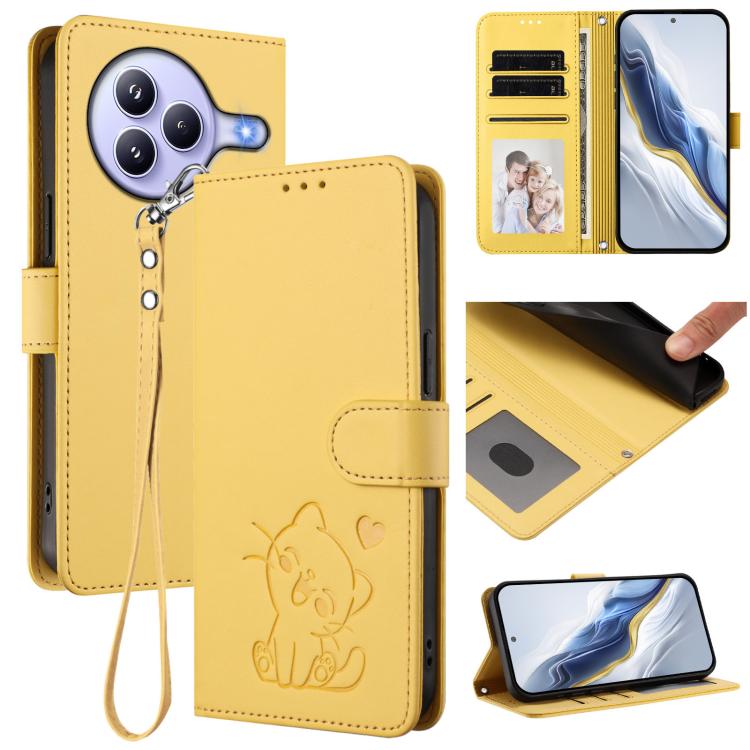 Embossed Heart Cat Leather Phone Case with Hand Strap, For Xiaomi 17 Max 5G, For Xiaomi 17T Pro 5G, For Xiaomi 15T Pro 5G, For Xiaomi 15T 5G, For Xiaomi Civi 5 Pro 5G, For Xiaomi 15S Pro 5G, For Xiaomi Poco F7 5G / Redmi Turbo 4 Pro 5G                 ...