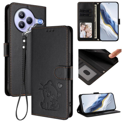 Embossed Heart Cat Leather Phone Case with Hand Strap, For Xiaomi 17 Max 5G, For Xiaomi 17T Pro 5G, For Xiaomi 15T Pro 5G, For Xiaomi 15T 5G, For Xiaomi Civi 5 Pro 5G, For Xiaomi 15S Pro 5G, For Xiaomi Poco F7 5G / Redmi Turbo 4 Pro 5G                 ...