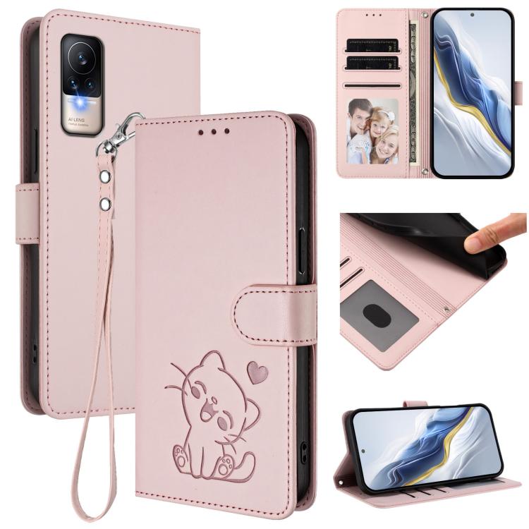 Embossed Heart Cat Leather Phone Case with Hand Strap, For Xiaomi 13 5G, For Xiaomi 12S Ultra, For Xiaomi 12 Pro / 12S Pro, For Xiaomi 12 5G / 12X 5G / 12S 5G, For Xiaomi 12 Lite, For Xiaomi Civi 1S, For Xiaomi Poco M4 Pro 4G, For Xiaomi Poco X4 Pro 5G