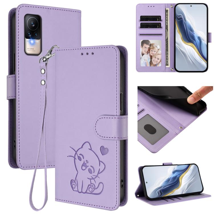 Embossed Heart Cat Leather Phone Case with Hand Strap, For Xiaomi 13 5G, For Xiaomi 12S Ultra, For Xiaomi 12 Pro / 12S Pro, For Xiaomi 12 5G / 12X 5G / 12S 5G, For Xiaomi 12 Lite, For Xiaomi Civi 1S, For Xiaomi Poco M4 Pro 4G, For Xiaomi Poco X4 Pro 5G