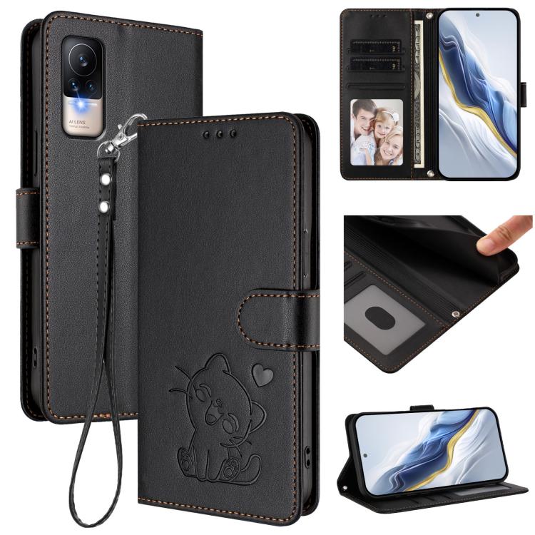 Embossed Heart Cat Leather Phone Case with Hand Strap, For Xiaomi 13 5G, For Xiaomi 12S Ultra, For Xiaomi 12 Pro / 12S Pro, For Xiaomi 12 5G / 12X 5G / 12S 5G, For Xiaomi 12 Lite, For Xiaomi Civi 1S, For Xiaomi Poco M4 Pro 4G, For Xiaomi Poco X4 Pro 5G