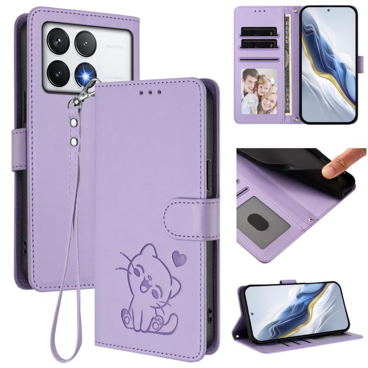Embossed Heart Cat Leather Phone Case with Hand Strap, For Xiaomi 15 Ultra, For Xiaomi Poco X7 Pro 5G / Redmi Turbo 4 5G, For Xiaomi 15 Pro, For Xiaomi 15, For Xiaomi 14T Pro 5G, For Xiaomi 14T 5G, For Xiaomi Poco F6 5G, For Xiaomi Poco F6 Pro 5G      ...