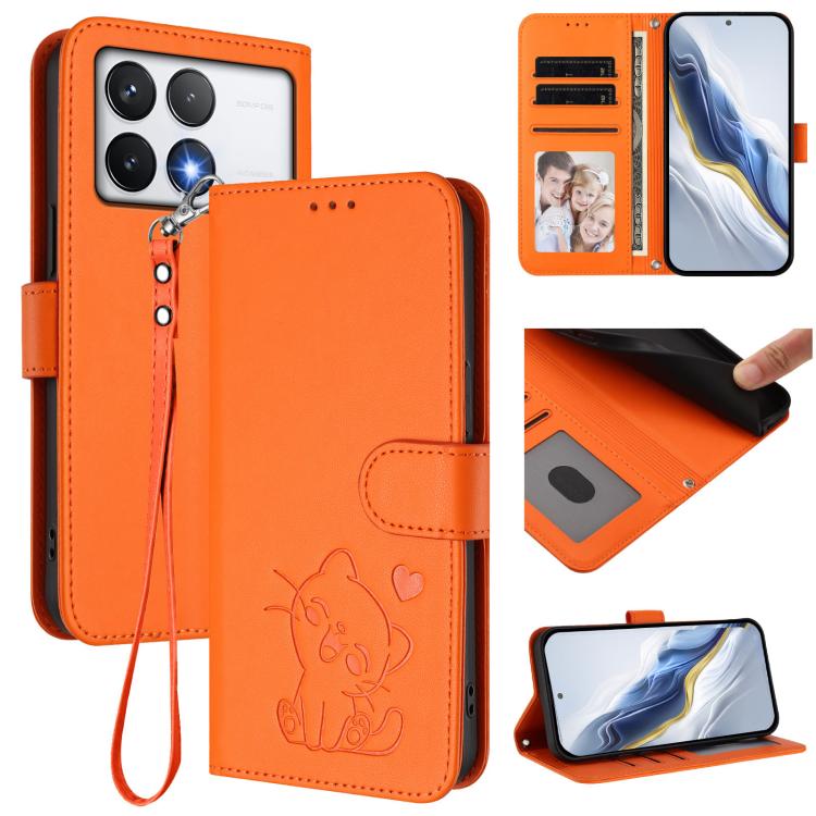 Embossed Heart Cat Leather Phone Case with Hand Strap, For Xiaomi 15 Ultra, For Xiaomi Poco X7 Pro 5G / Redmi Turbo 4 5G, For Xiaomi 15 Pro, For Xiaomi 15, For Xiaomi 14T Pro 5G, For Xiaomi 14T 5G, For Xiaomi Poco F6 5G, For Xiaomi Poco F6 Pro 5G      ...