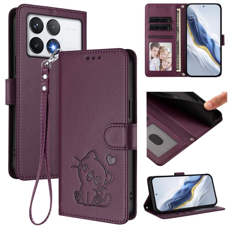 Embossed Heart Cat Leather Phone Case with Hand Strap, For Xiaomi 15 Ultra, For Xiaomi Poco X7 Pro 5G / Redmi Turbo 4 5G, For Xiaomi 15 Pro, For Xiaomi 15, For Xiaomi 14T Pro 5G, For Xiaomi 14T 5G, For Xiaomi Poco F6 5G, For Xiaomi Poco F6 Pro 5G      ...