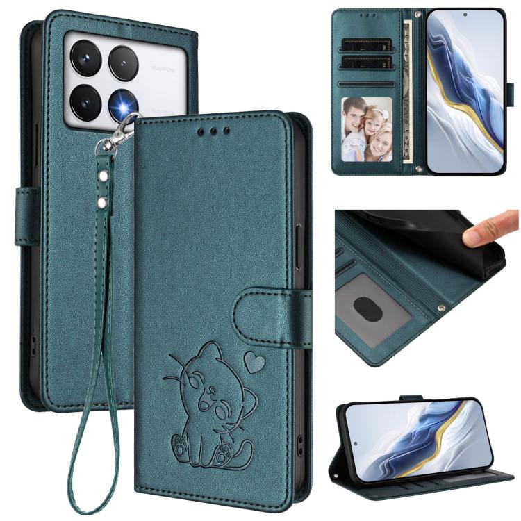 Embossed Heart Cat Leather Phone Case with Hand Strap, For Xiaomi 15 Ultra, For Xiaomi Poco X7 Pro 5G / Redmi Turbo 4 5G, For Xiaomi 15 Pro, For Xiaomi 15, For Xiaomi 14T Pro 5G, For Xiaomi 14T 5G, For Xiaomi Poco F6 5G, For Xiaomi Poco F6 Pro 5G      ...