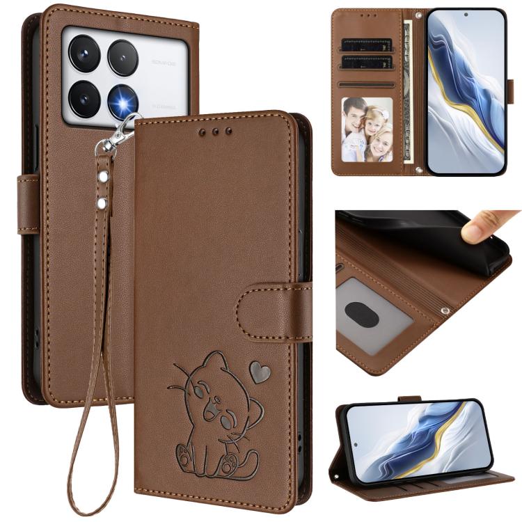 Embossed Heart Cat Leather Phone Case with Hand Strap, For Xiaomi 15 Ultra, For Xiaomi Poco X7 Pro 5G / Redmi Turbo 4 5G, For Xiaomi 15 Pro, For Xiaomi 15, For Xiaomi 14T Pro 5G, For Xiaomi 14T 5G, For Xiaomi Poco F6 5G, For Xiaomi Poco F6 Pro 5G      ...