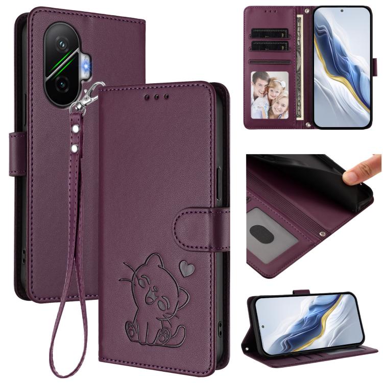 Embossed Heart Cat Leather Phone Case with Hand Strap, For Xiaomi 17 Max 5G, For Xiaomi 17T Pro 5G, For Xiaomi 15T Pro 5G, For Xiaomi 15T 5G, For Xiaomi Civi 5 Pro 5G, For Xiaomi 15S Pro 5G, For Xiaomi Poco F7 5G / Redmi Turbo 4 Pro 5G                 ...