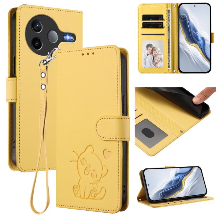 Embossed Heart Cat Leather Phone Case with Hand Strap, For Xiaomi 17 Max 5G, For Xiaomi 17T Pro 5G, For Xiaomi 15T Pro 5G, For Xiaomi 15T 5G, For Xiaomi Civi 5 Pro 5G, For Xiaomi 15S Pro 5G, For Xiaomi Poco F7 5G / Redmi Turbo 4 Pro 5G                 ...