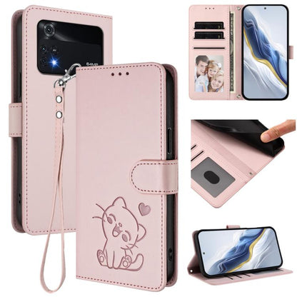 Embossed Heart Cat Leather Phone Case with Hand Strap, For Xiaomi 13 5G, For Xiaomi 12S Ultra, For Xiaomi 12 Pro / 12S Pro, For Xiaomi 12 5G / 12X 5G / 12S 5G, For Xiaomi 12 Lite, For Xiaomi Civi 1S, For Xiaomi Poco M4 Pro 4G, For Xiaomi Poco X4 Pro 5G