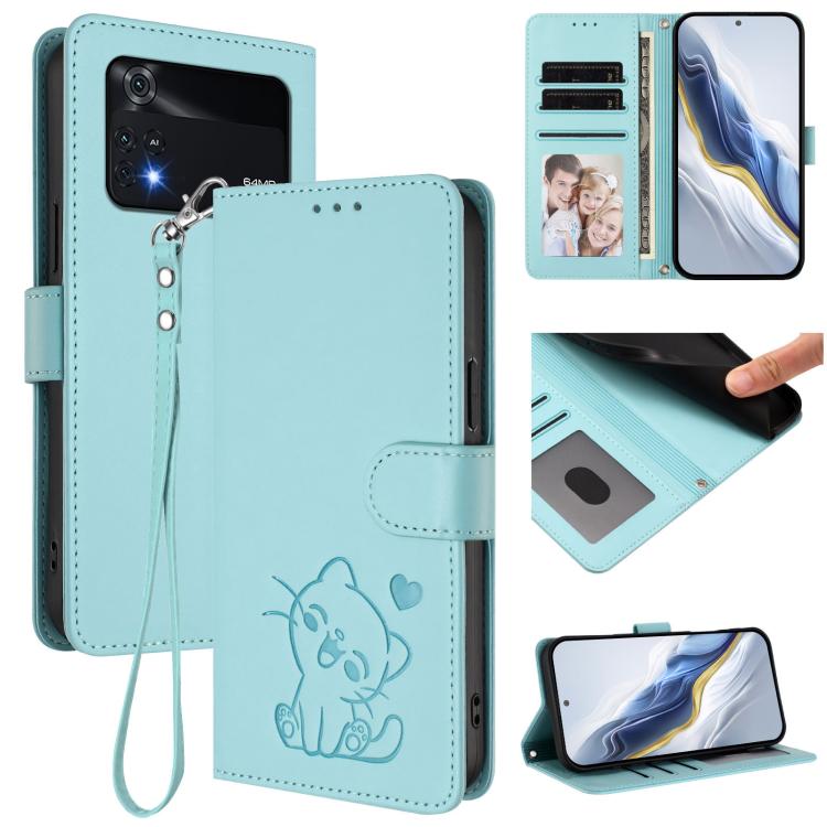 Embossed Heart Cat Leather Phone Case with Hand Strap, For Xiaomi 13 5G, For Xiaomi 12S Ultra, For Xiaomi 12 Pro / 12S Pro, For Xiaomi 12 5G / 12X 5G / 12S 5G, For Xiaomi 12 Lite, For Xiaomi Civi 1S, For Xiaomi Poco M4 Pro 4G, For Xiaomi Poco X4 Pro 5G