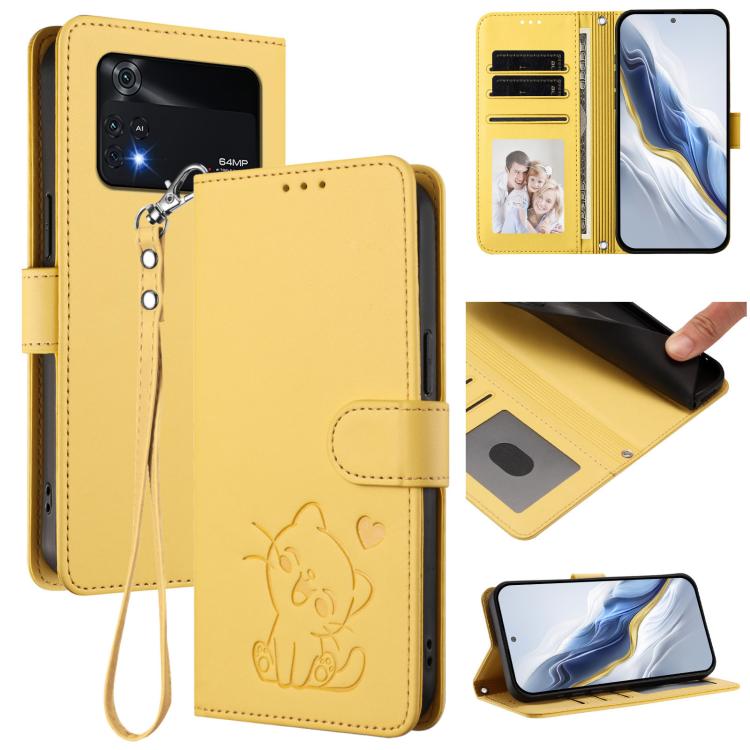Embossed Heart Cat Leather Phone Case with Hand Strap, For Xiaomi 13 5G, For Xiaomi 12S Ultra, For Xiaomi 12 Pro / 12S Pro, For Xiaomi 12 5G / 12X 5G / 12S 5G, For Xiaomi 12 Lite, For Xiaomi Civi 1S, For Xiaomi Poco M4 Pro 4G, For Xiaomi Poco X4 Pro 5G