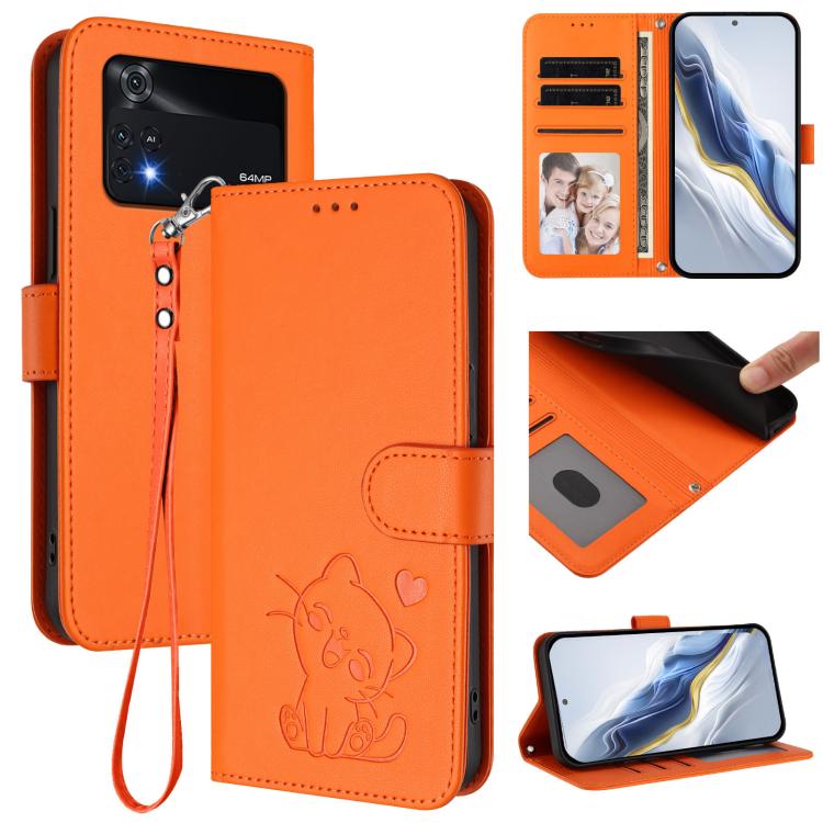 Embossed Heart Cat Leather Phone Case with Hand Strap, For Xiaomi 13 5G, For Xiaomi 12S Ultra, For Xiaomi 12 Pro / 12S Pro, For Xiaomi 12 5G / 12X 5G / 12S 5G, For Xiaomi 12 Lite, For Xiaomi Civi 1S, For Xiaomi Poco M4 Pro 4G, For Xiaomi Poco X4 Pro 5G
