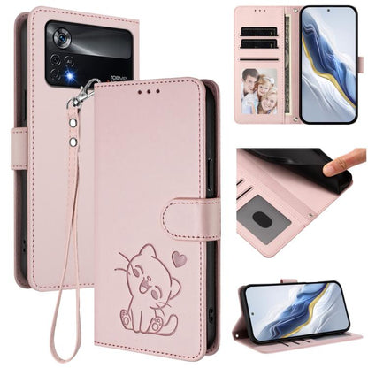 Embossed Heart Cat Leather Phone Case with Hand Strap, For Xiaomi 13 5G, For Xiaomi 12S Ultra, For Xiaomi 12 Pro / 12S Pro, For Xiaomi 12 5G / 12X 5G / 12S 5G, For Xiaomi 12 Lite, For Xiaomi Civi 1S, For Xiaomi Poco M4 Pro 4G, For Xiaomi Poco X4 Pro 5G