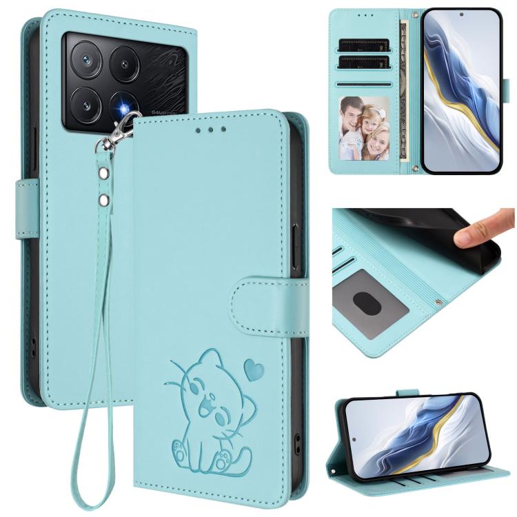 Embossed Heart Cat Leather Phone Case with Hand Strap, For Xiaomi Poco X6 Pro 5G / Redmi K70E 5G, For Xiaomi 14 Ultra 5G, For Xiaomi 14 Pro 5G, For Xiaomi 14 5G, For Xiaomi 13T / 13T Pro 5G, For Xiaomi 13 Ultra, For Xiaomi Civi 3 5G                    ...