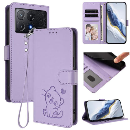 Embossed Heart Cat Leather Phone Case with Hand Strap, For Xiaomi Poco X6 Pro 5G / Redmi K70E 5G, For Xiaomi 14 Ultra 5G, For Xiaomi 14 Pro 5G, For Xiaomi 14 5G, For Xiaomi 13T / 13T Pro 5G, For Xiaomi 13 Ultra, For Xiaomi Civi 3 5G                    ...