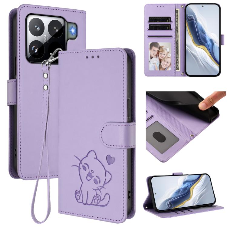 Embossed Heart Cat Leather Phone Case with Hand Strap, For Xiaomi 17 Max 5G, For Xiaomi 17T Pro 5G, For Xiaomi 15T Pro 5G, For Xiaomi 15T 5G, For Xiaomi Civi 5 Pro 5G, For Xiaomi 15S Pro 5G, For Xiaomi Poco F7 5G / Redmi Turbo 4 Pro 5G                 ...