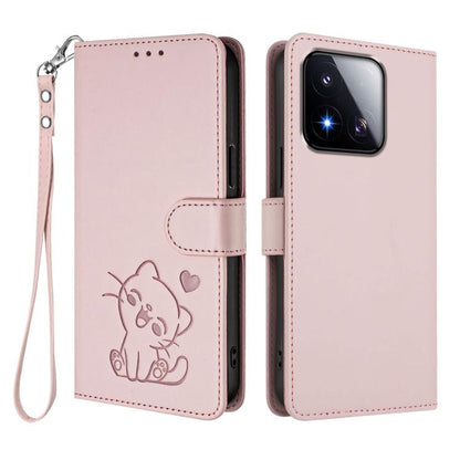 Embossed Heart Cat Leather Phone Case with Hand Strap, For Xiaomi 17 Max 5G, For Xiaomi 17T Pro 5G, For Xiaomi 15T Pro 5G, For Xiaomi 15T 5G, For Xiaomi Civi 5 Pro 5G, For Xiaomi 15S Pro 5G, For Xiaomi Poco F7 5G / Redmi Turbo 4 Pro 5G                 ...