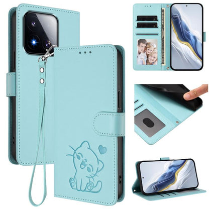 Embossed Heart Cat Leather Phone Case with Hand Strap, For Xiaomi 17 Max 5G, For Xiaomi 17T Pro 5G, For Xiaomi 15T Pro 5G, For Xiaomi 15T 5G, For Xiaomi Civi 5 Pro 5G, For Xiaomi 15S Pro 5G, For Xiaomi Poco F7 5G / Redmi Turbo 4 Pro 5G                 ...