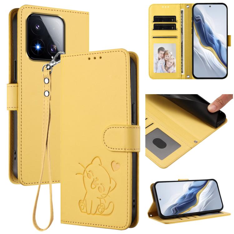 Embossed Heart Cat Leather Phone Case with Hand Strap, For Xiaomi 17 Max 5G, For Xiaomi 17T Pro 5G, For Xiaomi 15T Pro 5G, For Xiaomi 15T 5G, For Xiaomi Civi 5 Pro 5G, For Xiaomi 15S Pro 5G, For Xiaomi Poco F7 5G / Redmi Turbo 4 Pro 5G                 ...