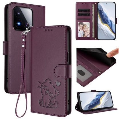 Embossed Heart Cat Leather Phone Case with Hand Strap, For Xiaomi 17 Max 5G, For Xiaomi 17T Pro 5G, For Xiaomi 15T Pro 5G, For Xiaomi 15T 5G, For Xiaomi Civi 5 Pro 5G, For Xiaomi 15S Pro 5G, For Xiaomi Poco F7 5G / Redmi Turbo 4 Pro 5G                 ...