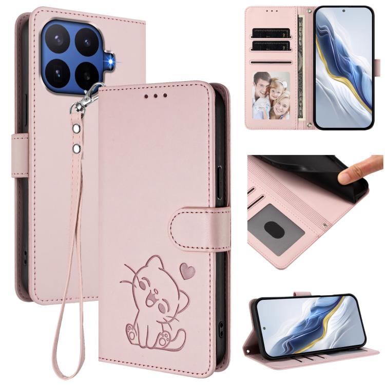 Embossed Heart Cat Leather Phone Case with Hand Strap, For Xiaomi 17 Max 5G, For Xiaomi 17T Pro 5G, For Xiaomi 15T Pro 5G, For Xiaomi 15T 5G, For Xiaomi Civi 5 Pro 5G, For Xiaomi 15S Pro 5G, For Xiaomi Poco F7 5G / Redmi Turbo 4 Pro 5G                 ...