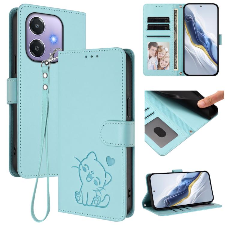 Embossed Heart Cat Leather Phone Case with Hand Strap, For OPPO Reno13 Pro 5G Global, For OPPO Reno13 5G Global, For OPPO Reno13 F 5G Global / 4G India, For OPPO A3x / A3 / A60 5G Global, For OPPO Find X8 5G, For OPPO A80 5G EU / K12x 5G Global        ...
