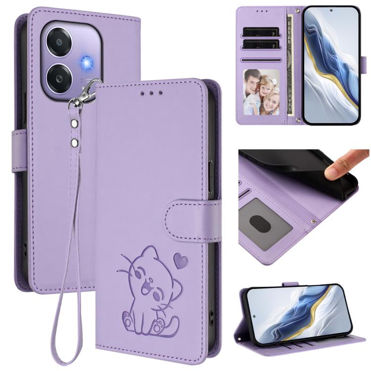 Embossed Heart Cat Leather Phone Case with Hand Strap, For OPPO Reno13 Pro 5G Global, For OPPO Reno13 5G Global, For OPPO Reno13 F 5G Global / 4G India, For OPPO A3x / A3 / A60 5G Global, For OPPO Find X8 5G, For OPPO A80 5G EU / K12x 5G Global        ...