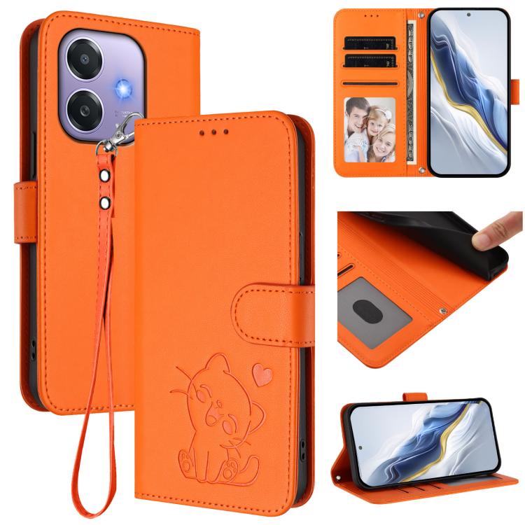 Embossed Heart Cat Leather Phone Case with Hand Strap, For OPPO Reno13 Pro 5G Global, For OPPO Reno13 5G Global, For OPPO Reno13 F 5G Global / 4G India, For OPPO A3x / A3 / A60 5G Global, For OPPO Find X8 5G, For OPPO A80 5G EU / K12x 5G Global        ...